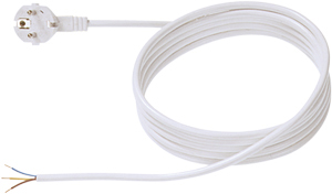 Beveiligingscontact - voedingskabel, aansluitkabel, wit, lengte 2,0m H05VV-F3G1,5