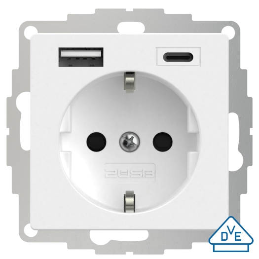 2USB wandcontactdoos met randaarde inCharge Pro 55, USB A/C, zuiver wit mat