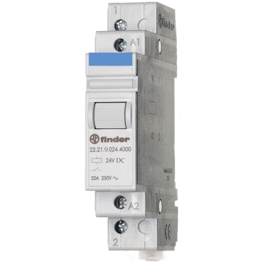Installatierelais voor serie-installatie, 1 maakcontact 20 A, testknop, voor 24 V DC
