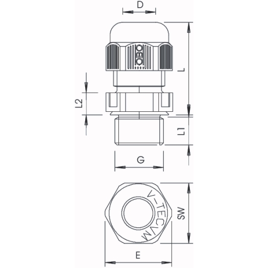 Kabelwartel volledig metrisch M20, PA, zwart