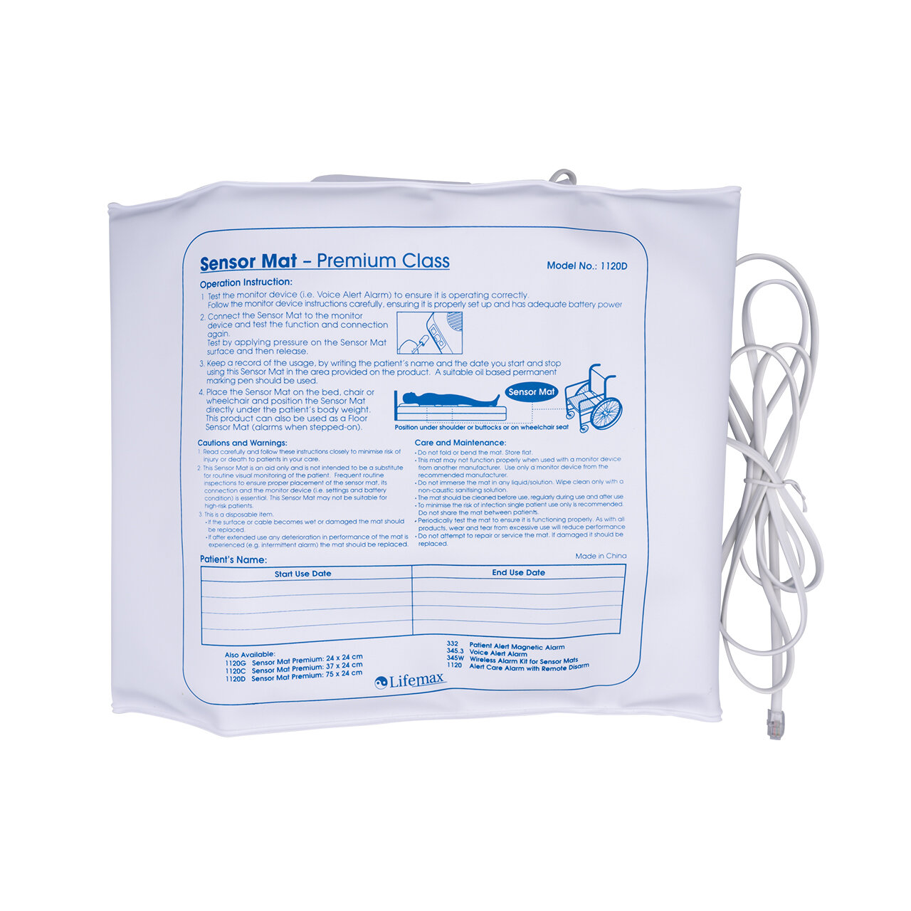 Lifemax onderlegger met sensor 25x76cm