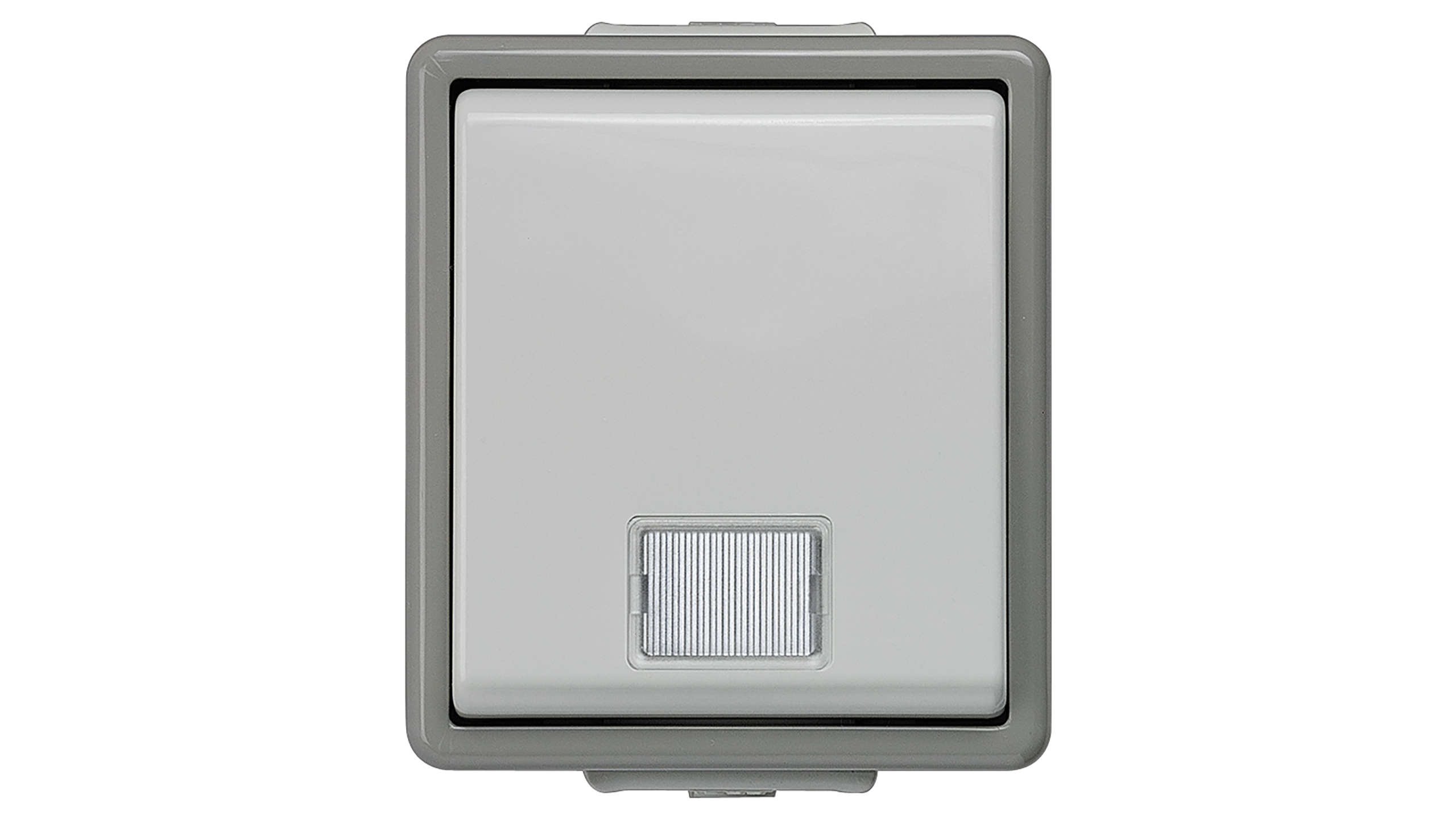 DELTA vlakke IP44 opbouwdrukknop met wit venster en LED-inzetmoduul, 1-polig, 1 maakcontact