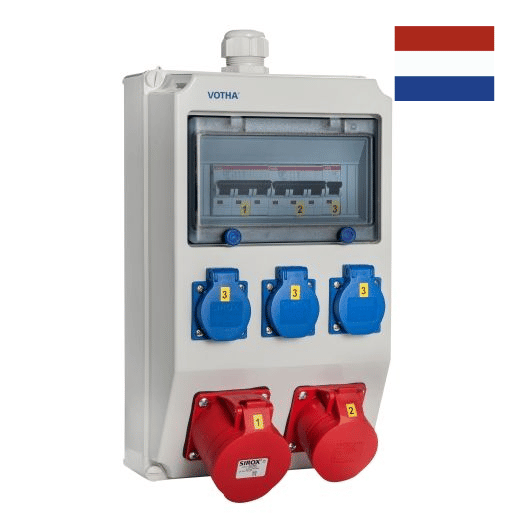 VOTHA WOLFSBURG wandverdeler - bedraad met 1x CEE 32 A, 1x CEE 16 A, 3x WCD'S 230 V