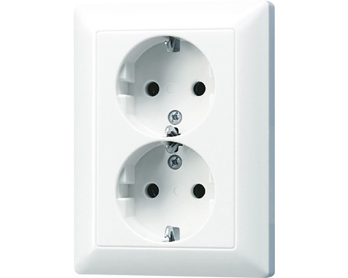 Jung AS5020UWW wandcontactdoos, met randaarde, 2-voudig 