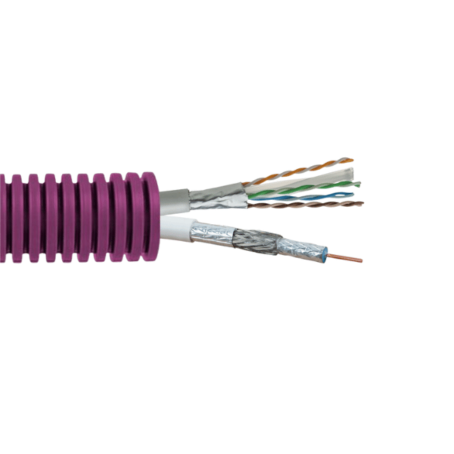Flexbuis 20mm 1x  Coax + 1x Cat6 100 meter, UTP6 + Coax TV