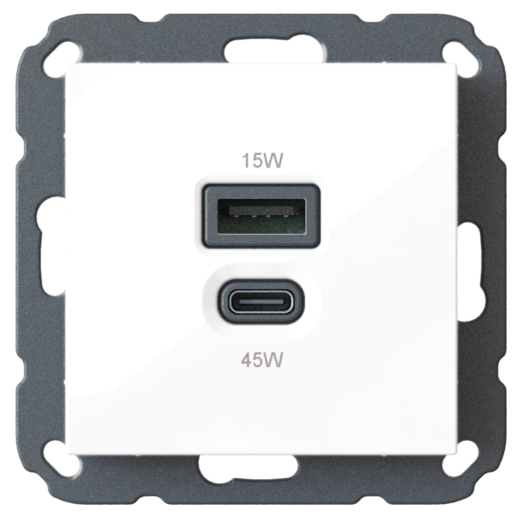 USB inbouw oplader combi, Power Delivery (PD), 45 W en 15 W WCD