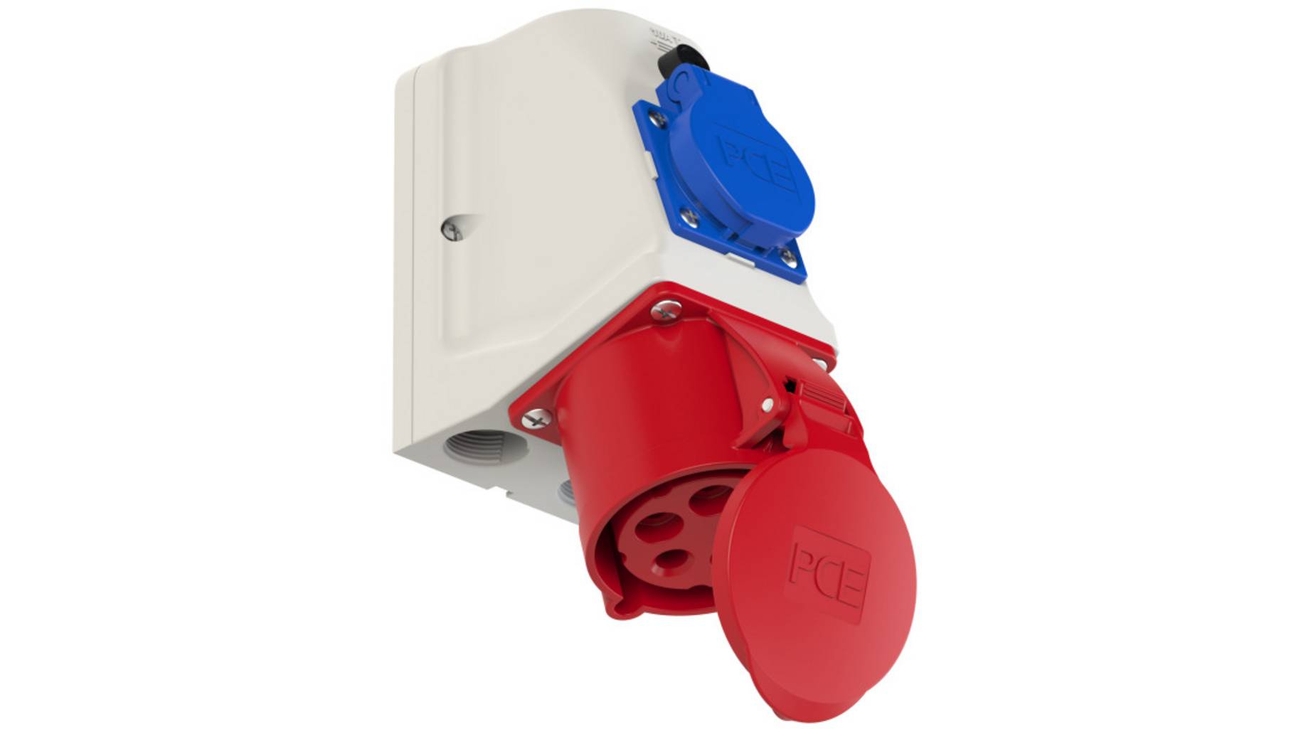 CEE-wandcontactdoos, IP44, 32A, 5-polig, 6h, 400V, rood, met geïntegreerde wandcontactdoos