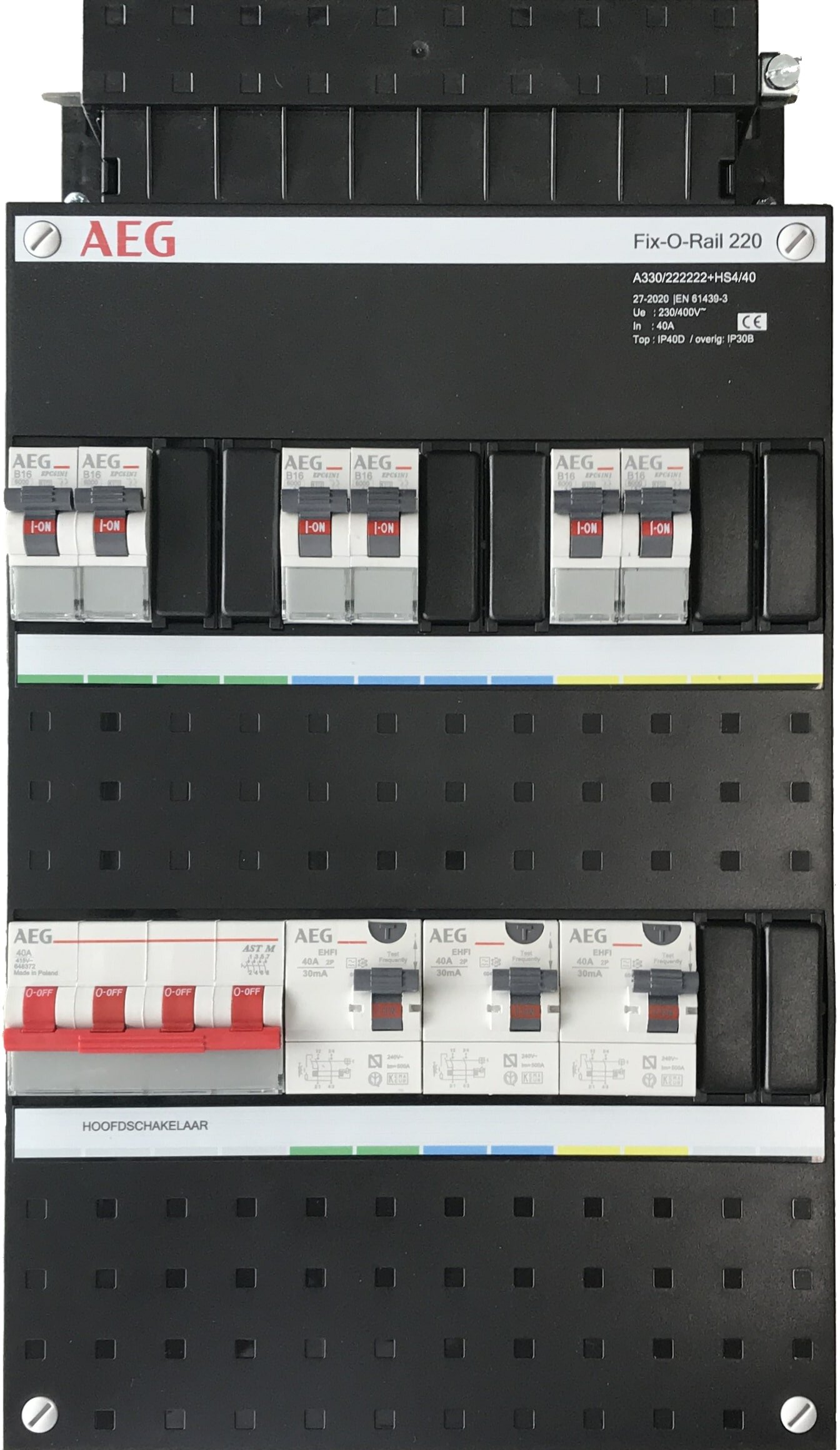 AEG Fix-O-Rail groepenkast 3 fasen, 6 groeps - A330/222222+HS4/40