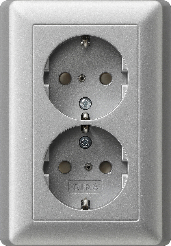 Gira systeem 55 wandcontactdoos (WCD) 2-voudig aluminium met bevestigingsklauwen