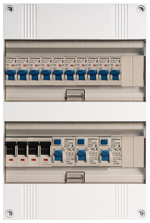 Groepenkast 3-fase, 40A 4P 3 40/0,03A 2P, 10 Groep B16