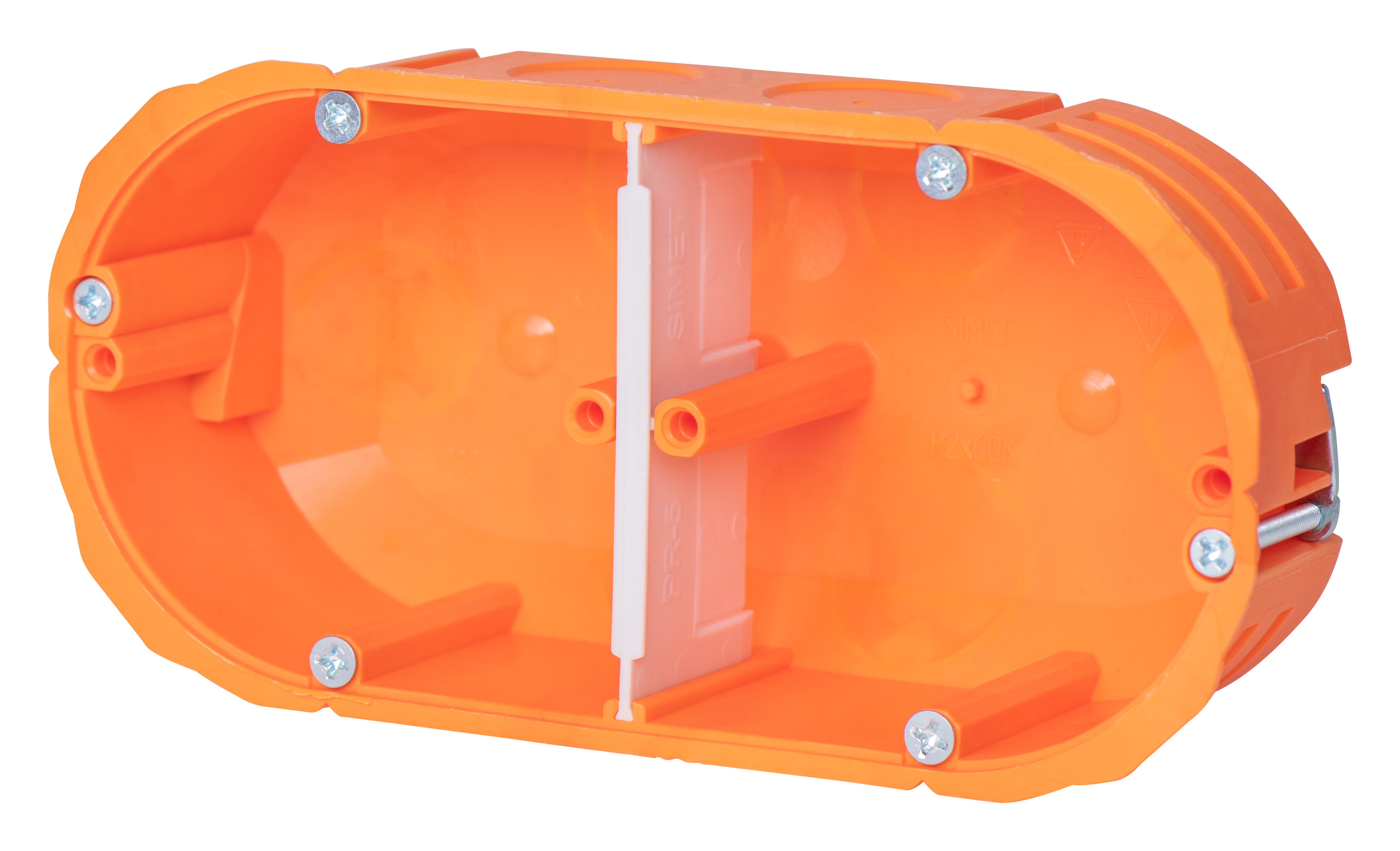 Hollewand aftakdoos, massief, 2-voudig, 45 mm (plat), oranje