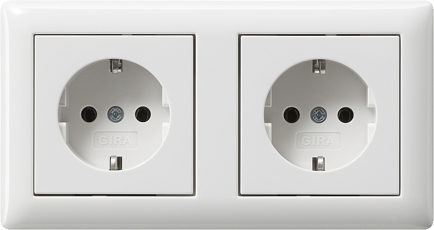 Gira systeem 55 wandcontactdoos (WCD) 2-voudig zuiver wit glanzend met bevestigingsklauwen