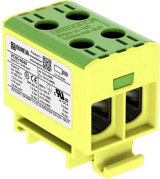 Ouneva VC05-0049 Verdeelblok Geel-groen