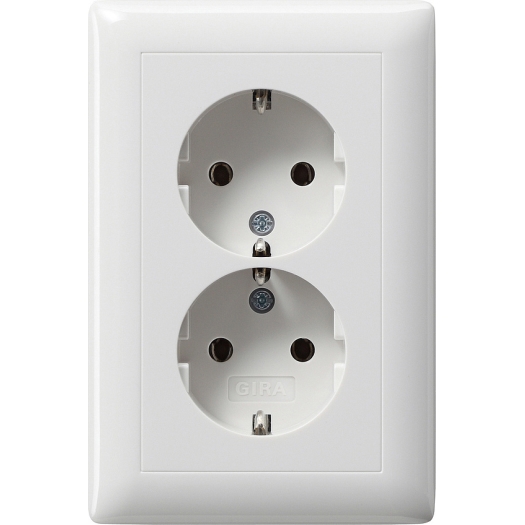 Gira systeem 55 wandcontactdoos (WCD) 2-voudig zuiver wit glanzend met bevestigingsklauwen (voor compacte inbouwdozen)