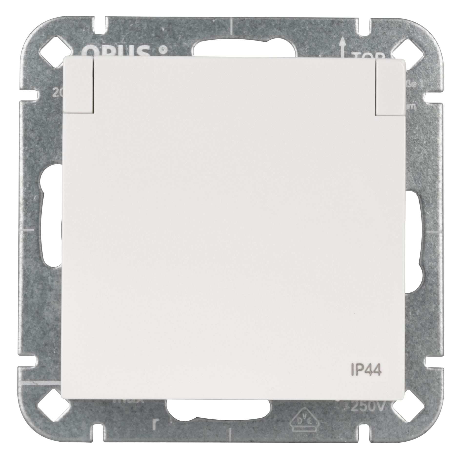 OPUS 55 geaarde contactdoos IP44, verend klapdeksel, verhoogde contactbescherming polarwit