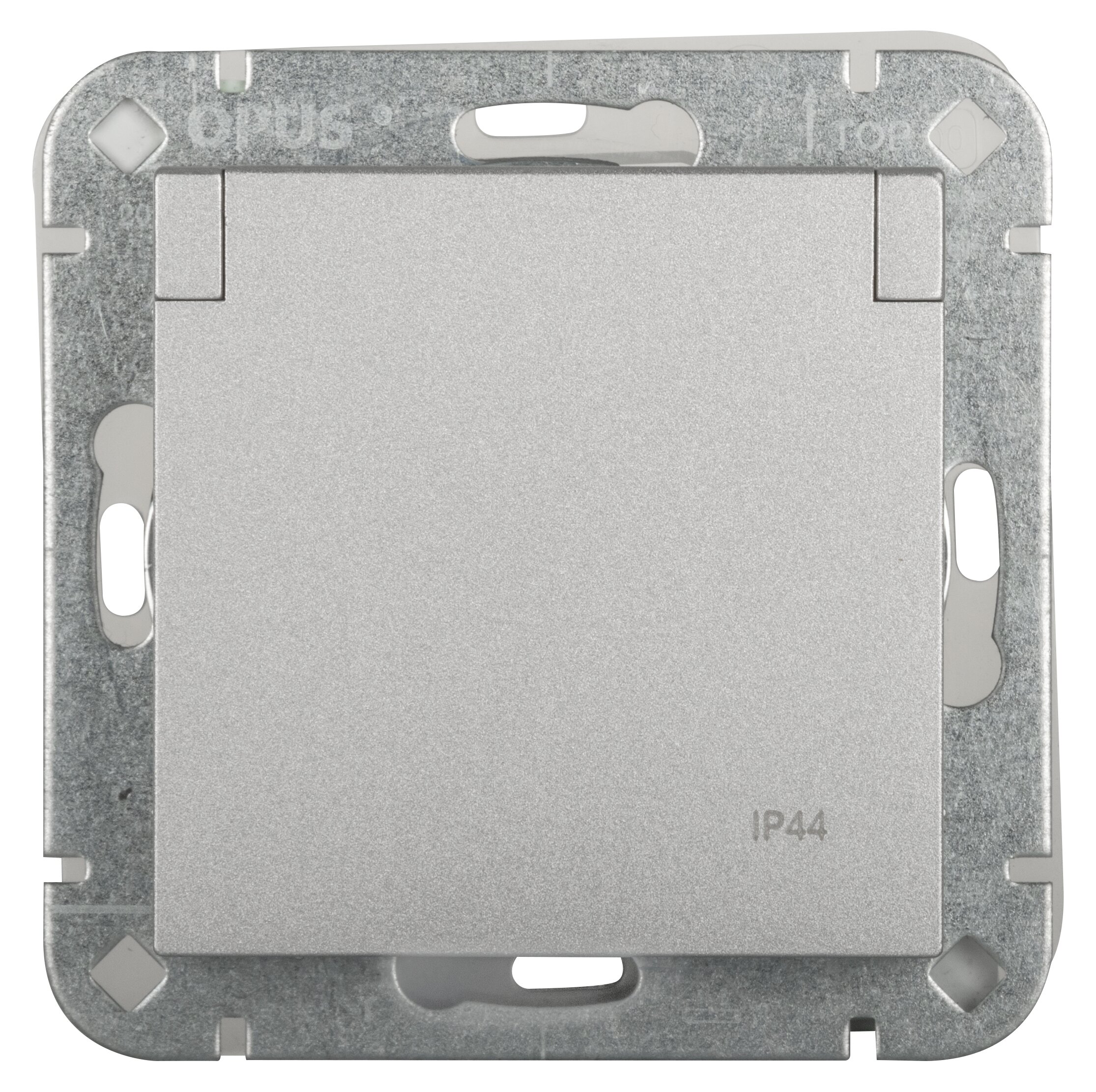 OPUS 55 geaarde contactdoos IP44, verend klapdeksel, verhoogde contactbescherming alu-zilver