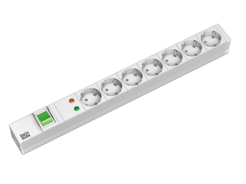 Contactdoos blok 19", 7-voudig, met schakelaar en oversp. bev