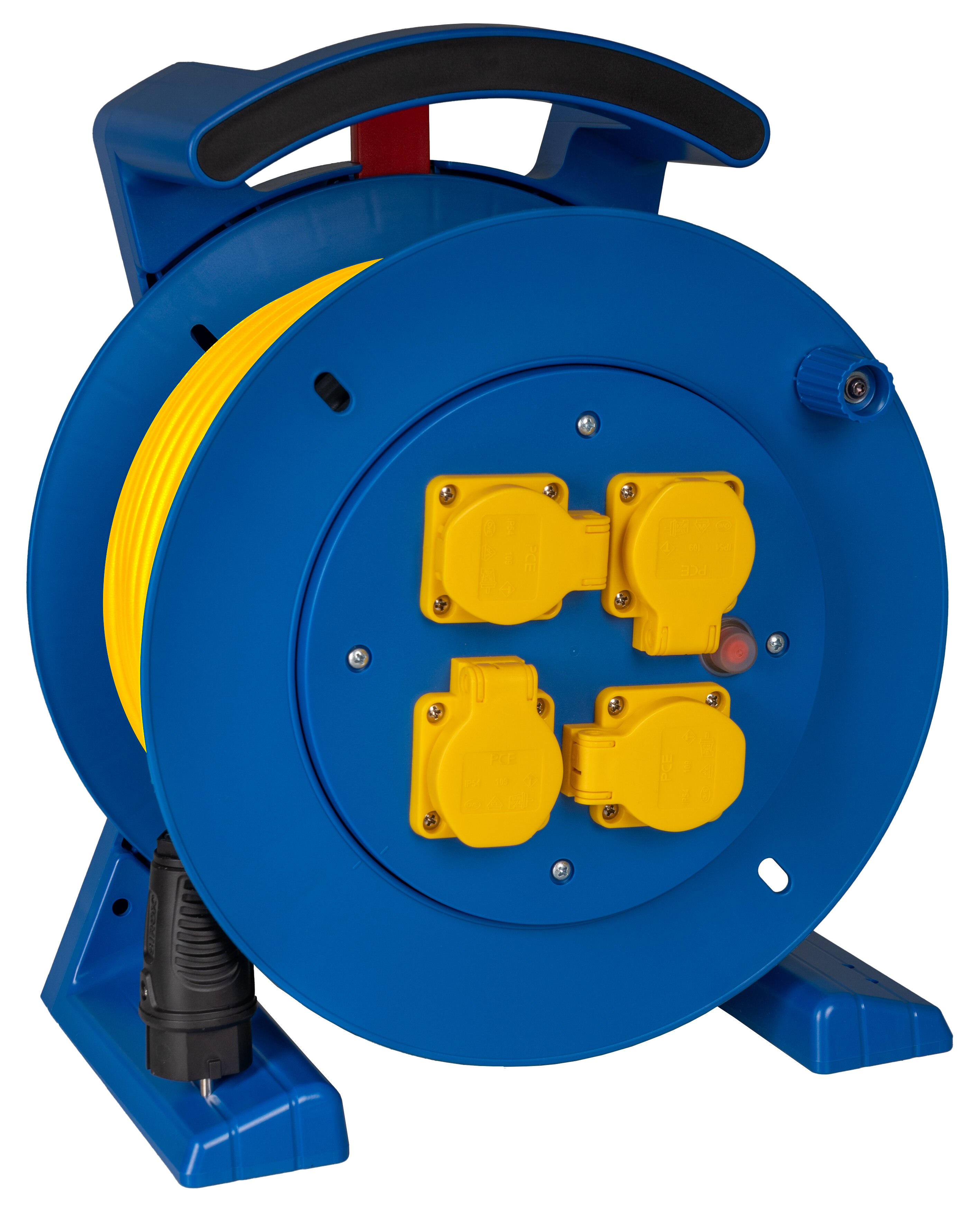JUMBO kabelhaspel 2.0 in blauw-zwart, 4x veiligheidscontactdoos, H07RN-F 3G1,5 mm², 25 m, met PRCD-S