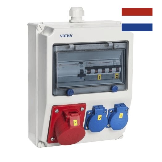 VOTHA WORMS wandverdeler NL - bedraad met 1x CEE 16 A, 2x WCD'S 230 V en aardlekschakelaar 40 A 0,03 A (4P)