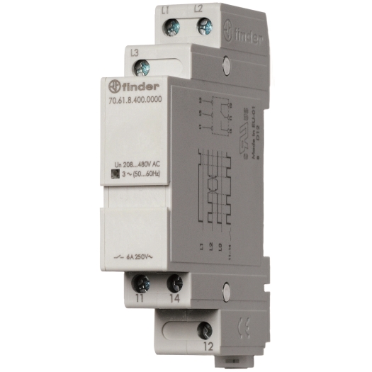 Netbewaking, 3-fase 208 - 480 V AC, 1 wisselcontact 6 A, fasevolgorde en fase-uitval