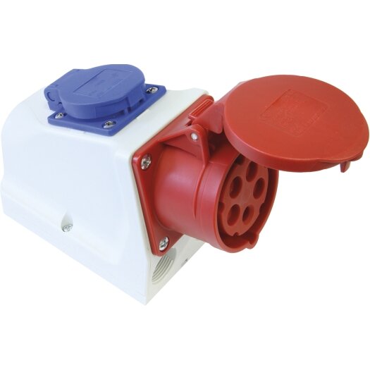 SIROX® CEE-combi-wanddoos IP 44, 5-polig, 400 V, 6 h 16 A, met vernikkelde contacten