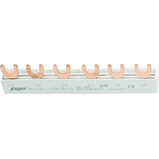 3-fasen vorkrail, L-uitvoering, gesloten 2 x 3 polen, 105 mm lang 3-fasen vorkrail, L-uitvoering, gesloten 2 x 3 polen, 105 mm lang
