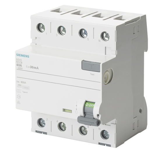 Siemens Aardlekschakelaar 4-polig Type A, "PSE/SSF" 63 A, 0,3 A