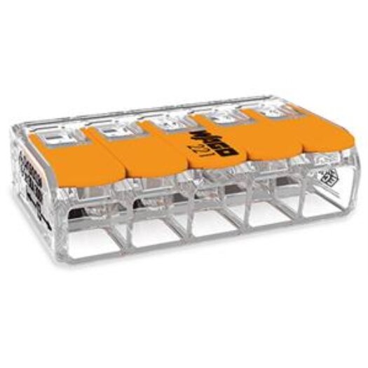 WAGO 221, 5-aderige lasklem 5x0,5-6mm², transparant