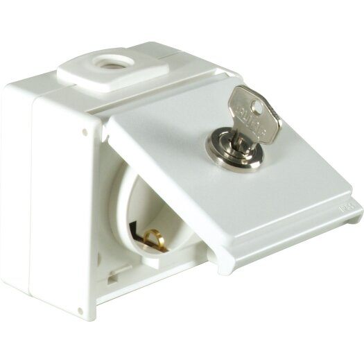 OPUS® AQUA geaarde contactdoos enkel met slot sleutel "1" helder wit