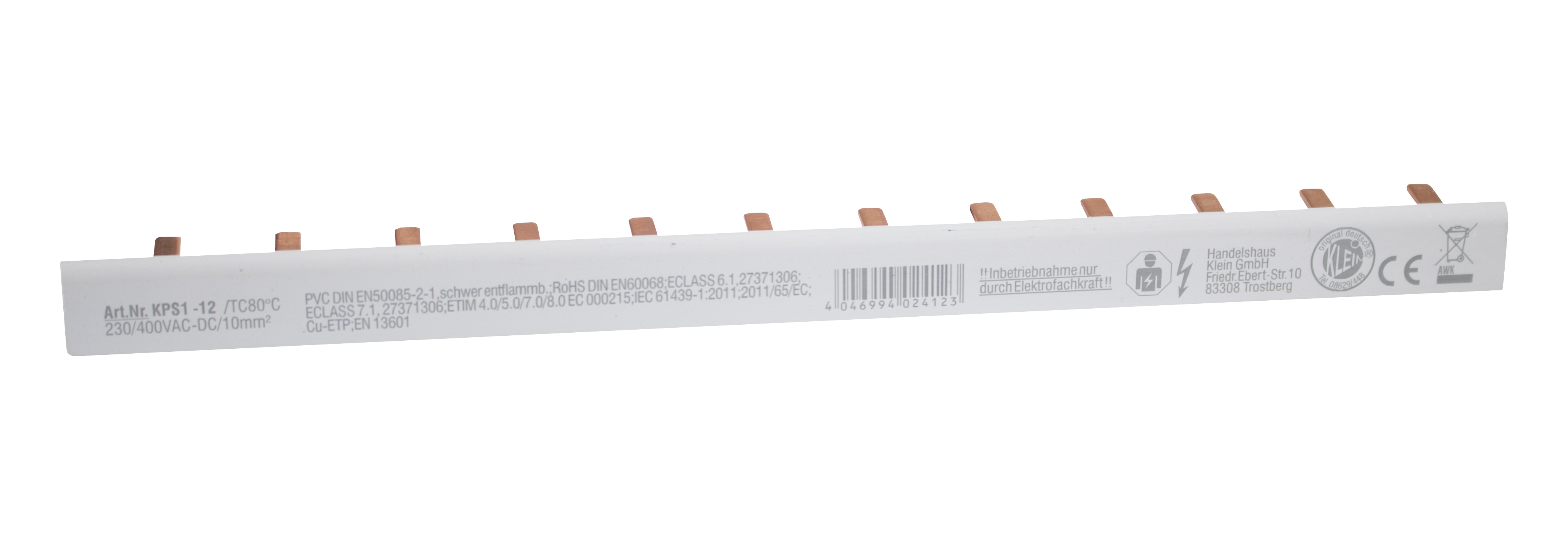 1-fase stiftrail, gesloten 12 x 1 pool, 216 mm lang, modulebreedte: 17,80 mm