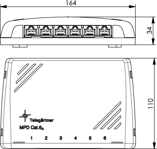 Mini-verdeelvelden Cat. 6A 6 x RJ 45