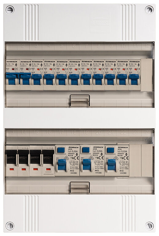 Groepenkast 3-fase, 40A 4P 3 x 40/0,03A 2P 9 Groep B16 + fornuis