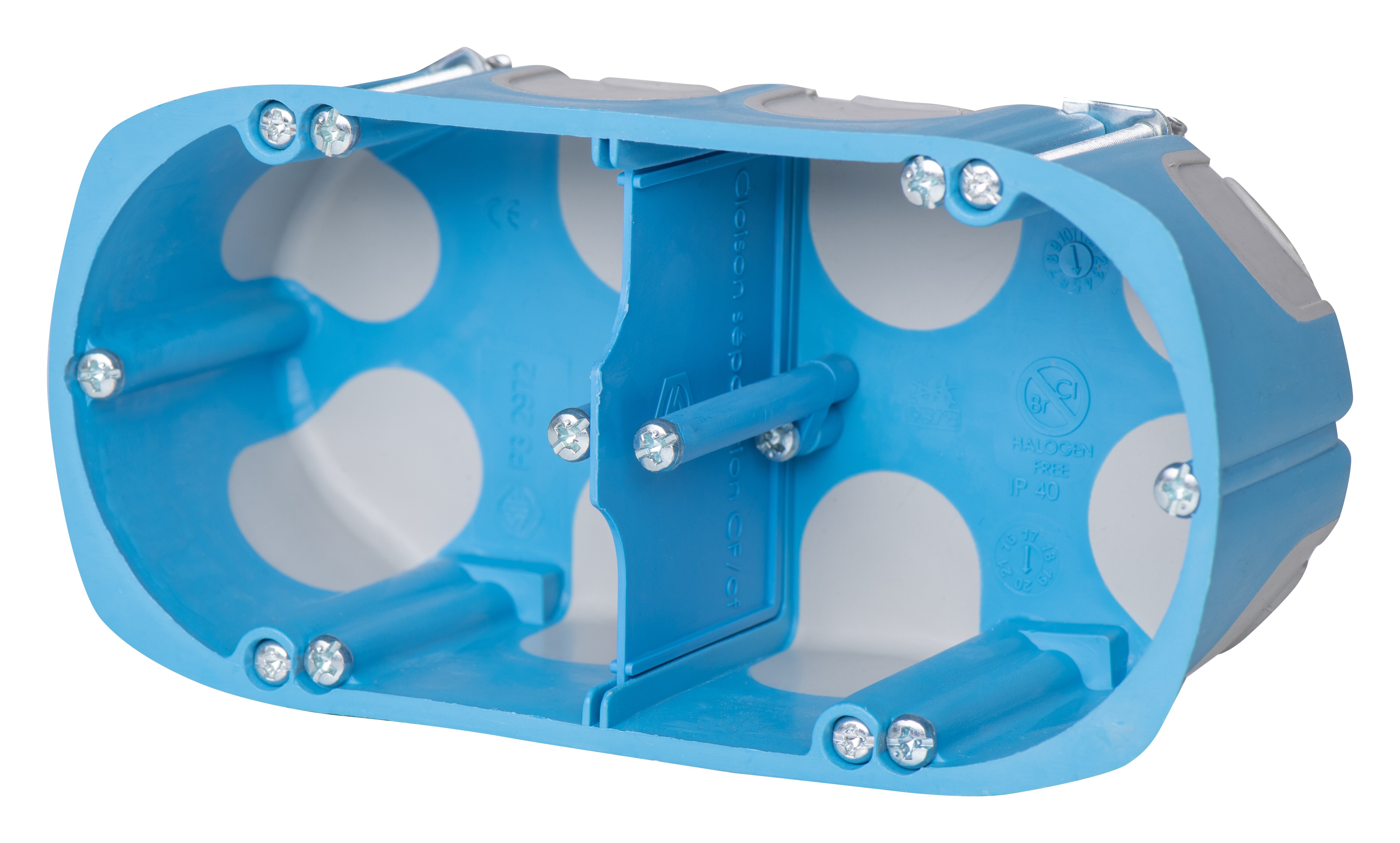 Hollewand aftakdoos, massief, luchtdicht, 2-voudig, 63 mm (diep), blauw