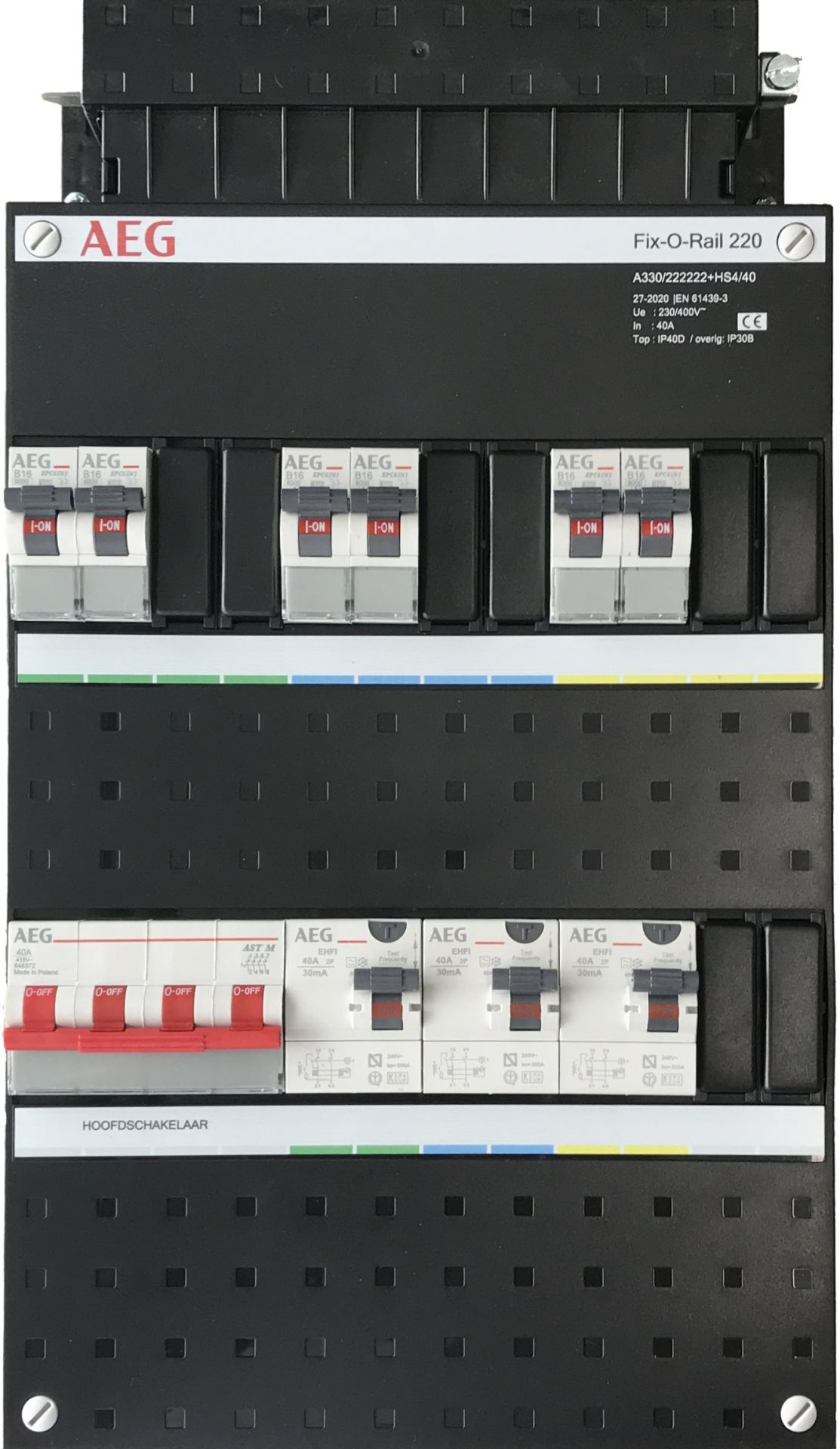 AEG Fix-O-Rail groepenkast 3 fasen, 6 groeps + fornuis- A330/222222F+HS4/40