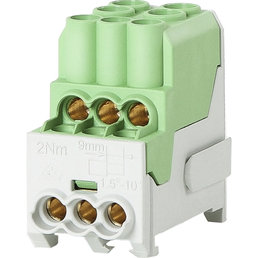 Hoofdaansluitklem 25 mm² - N/PE kenmerking in kleur groen, geel