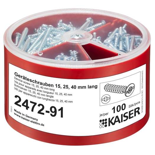 Apparaatschroefdoos, 100 schroeven per stuk, Ø 3,2 x lengte 15/25/40 mm
