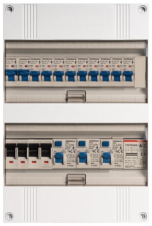 Groepenkast 3-fase, 40A 4P 3 x 40/0,03A 2P 9 Groep B16
