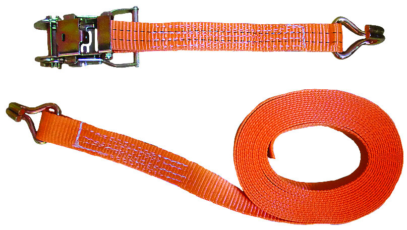 Spanband 1.000/2.000 kg, lengte 4 m, tweedelig met ratel en spitse haak, schuur- en slijtvast