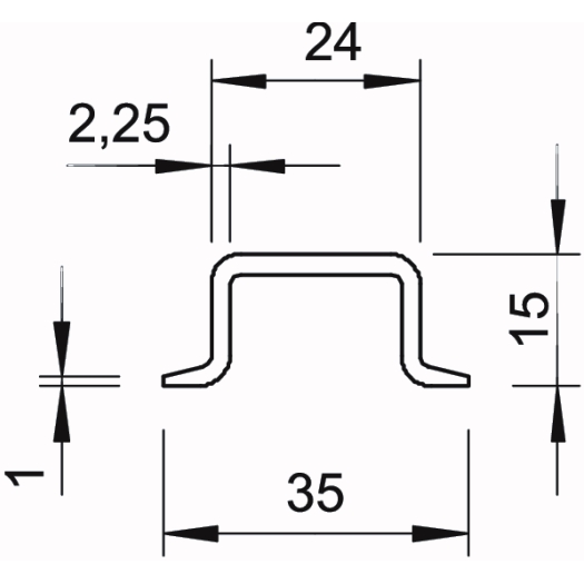 Top-hoedrail, ongeperforeerd, 2,25 mm dik 2000x35x15, St, GTP
