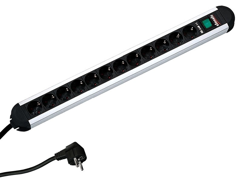 Primo contactdoosstrip met 12xCEE7/3, 1xschakelaar en 1,75m voedingskabel