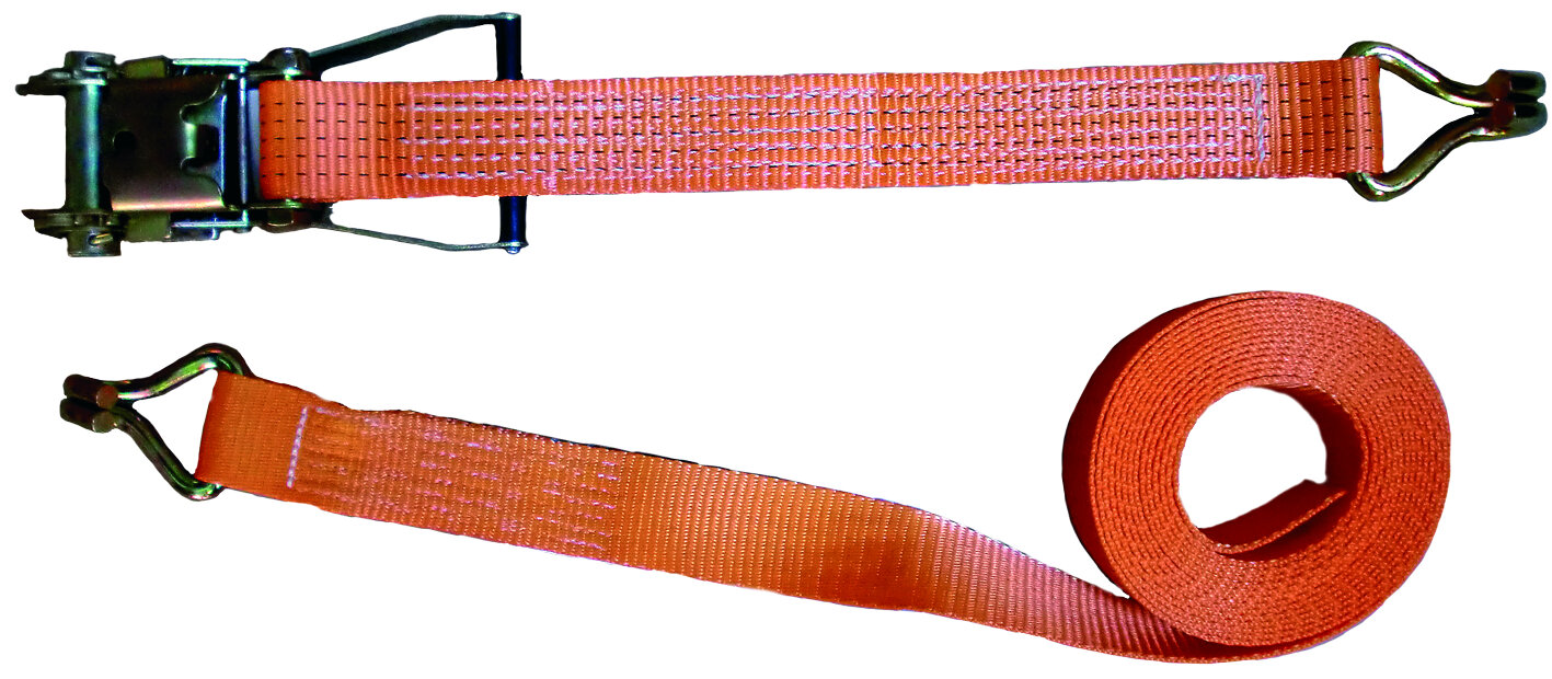 Spanband 2.500/5.000 kg, lengte 8 m, tweedelig met ratel en spitse haak, schuur- en slijtvast