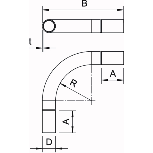 Aluminium pijpbocht zonder schroefdraad ø20mm, aluminium