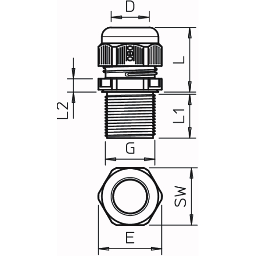 Kabelwartel volledig metrisch lang 24mm M32, PA, zwart