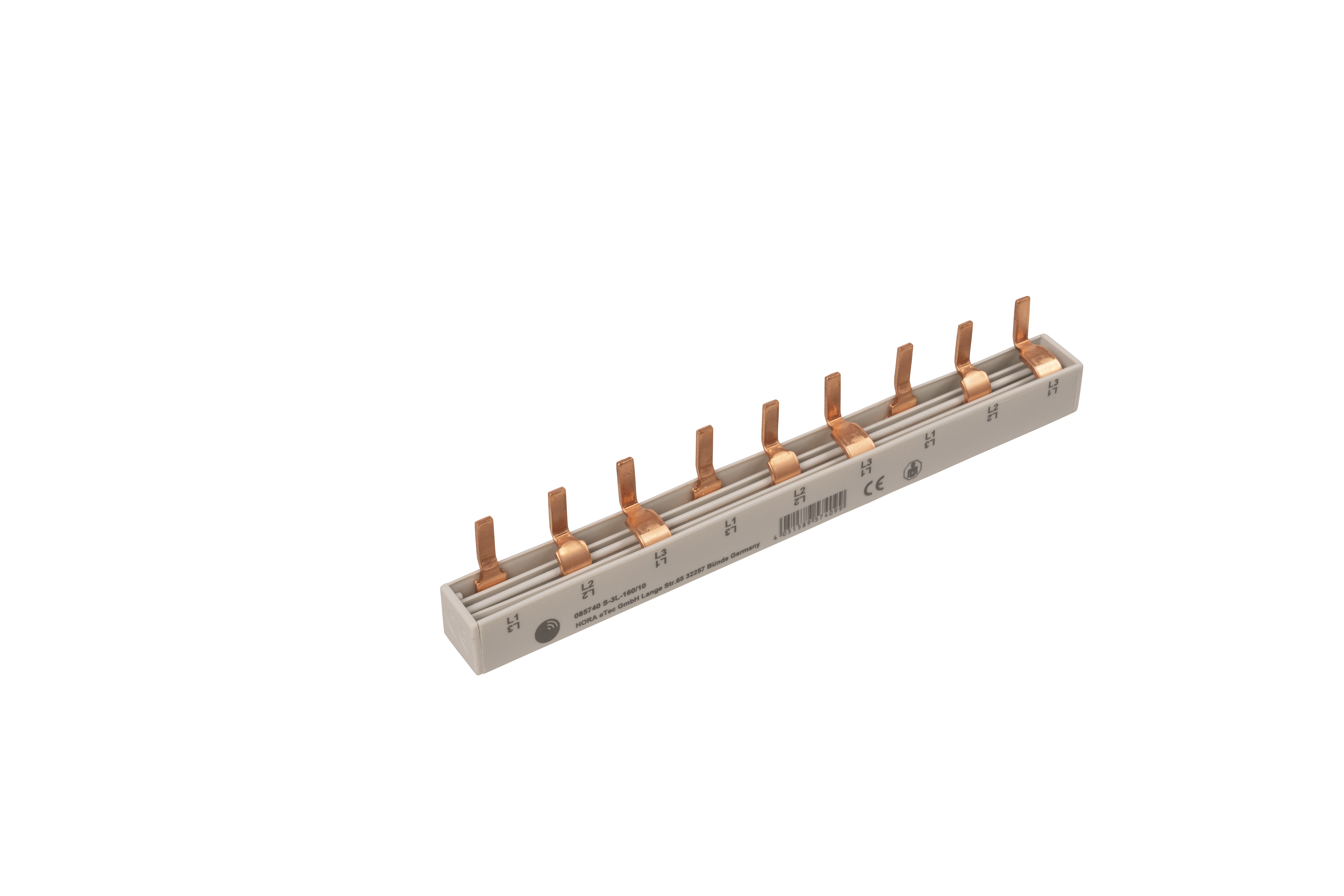3-stroomrail, L-uitvoering, gesloten, 3 x 3 polen, 157 mm lang