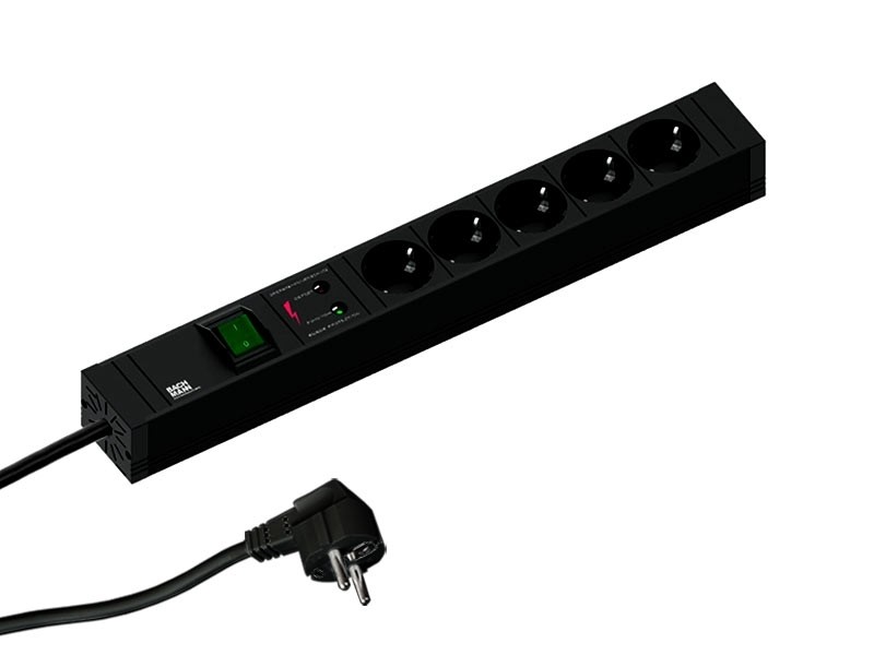 CONNECT LINE contactdoosstrook 5 veiligheidscontactdozen met schakelaar en overspanningsbeveiliging, voedingslijn