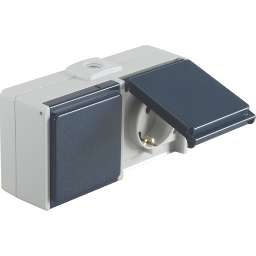 OPUS® AQUA geaarde contactdoos 2-voudig, horizontaal 2-voudig, horizontaal lichtgrijs/staalblauw