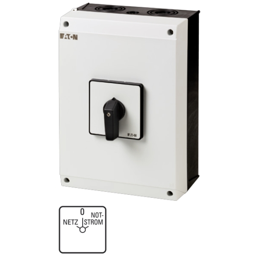 Wisselschakelaar, contacten: 8, 100 A, voorste afscherming: netstroom 0 noodstroom, 45°, vergrendelend, opbouwmontage