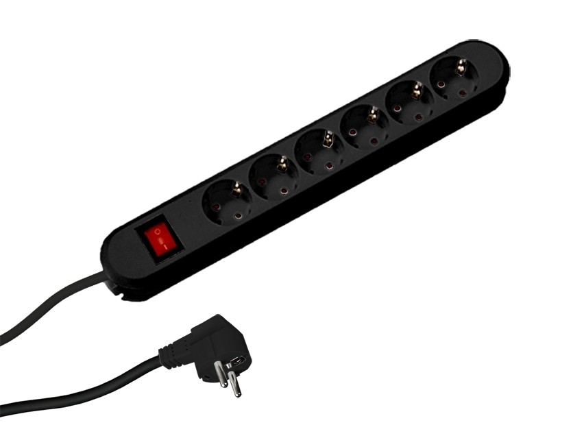 Contactdoosstrip Smart 6xElektrische wandcontactdozen zwart 1xSchakelaar Netsnoer 3,0m
