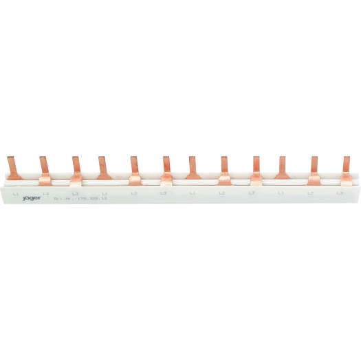 3-fasen stiftrail, L-uitvoering, open 4 x 3 polen, 210 mm lang 3-fasen stiftrail, L-uitvoering, open 4 x 3 polen, 210 mm lang