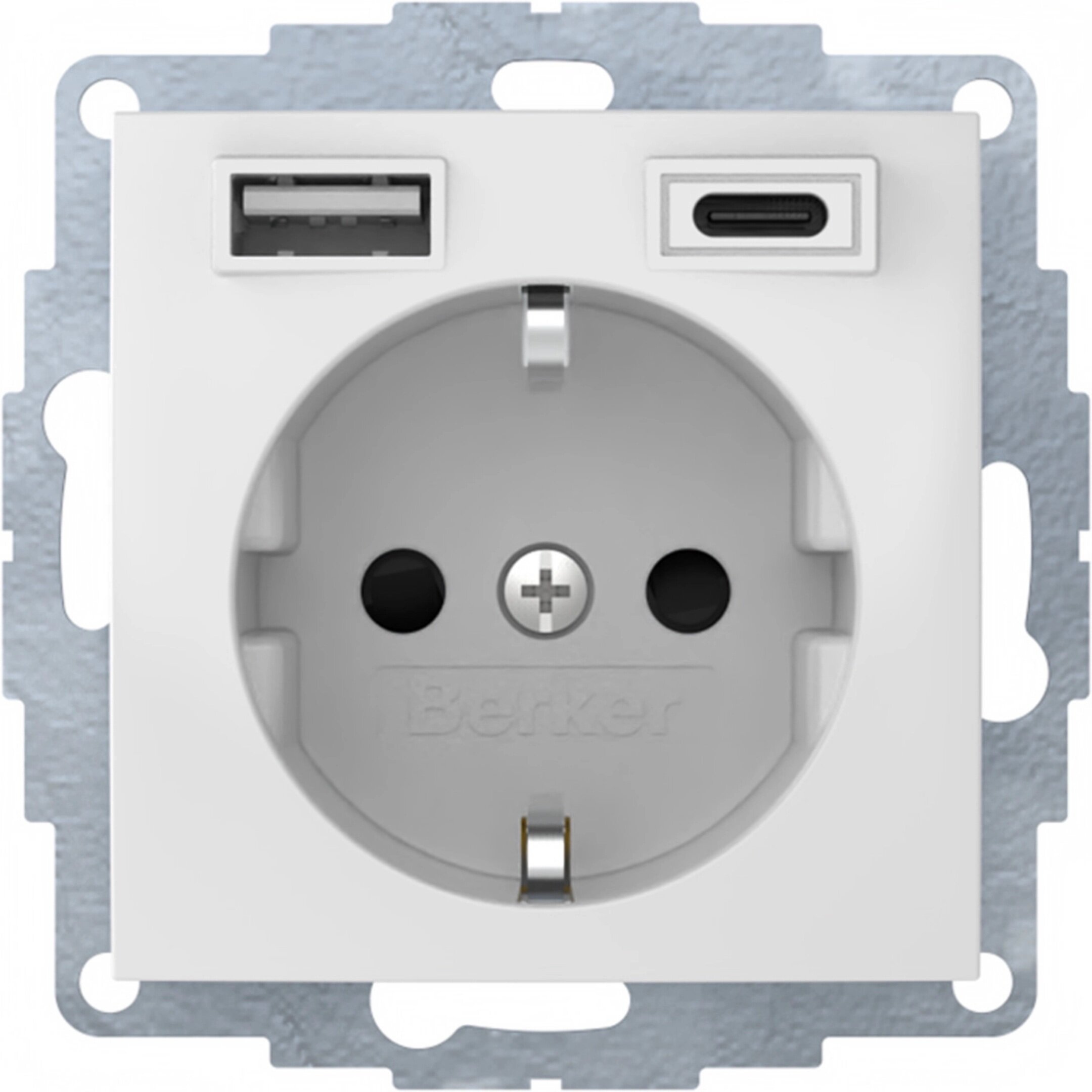 Berker USB A-C contactdoos met verhoogde aanrakingsveiligheid S.1-B.3-B.7, poolwit glanzend WCD